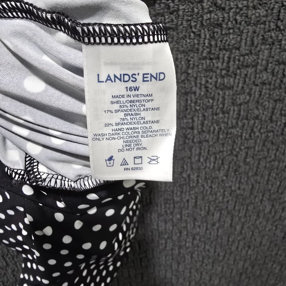 Lands End Tankini Swim Top 16W Black White Polka Dot Plus Modest Swimwear Racer - Picture 6 of 10